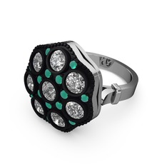 Swarovski ve kök zümrüt 14 ayar beyaz altın yüzük