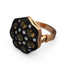 Dumanlı kuvars ve swarovski 14 ayar rose altın yüzük