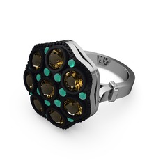 Glory Elmas Yüzük - Dumanlı kuvars ve kök zümrüt 925 ayar gümüş yüzük #19ojmlv
