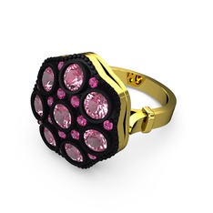 Pembe kuvars ve rodolit garnet 14 ayar altın yüzük