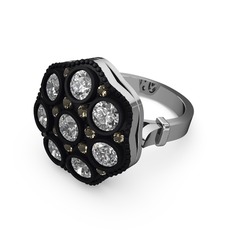 Beyaz zirkon ve dumanlı kuvars 8 ayar beyaz altın yüzük