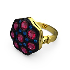 Rodolit garnet ve lab safir 925 ayar altın kaplama gümüş yüzük