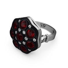 Garnet ve pırlanta 925 ayar gümüş yüzük (0.3 karat)