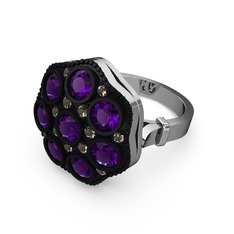 Glory Elmas Yüzük - Ametist ve dumanlı kuvars 8 ayar beyaz altın yüzük #1ctlcem