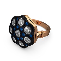 Swarovski ve lab safir 8 ayar rose altın yüzük