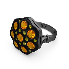 Glory Elmas Yüzük - Sitrin ve peridot 925 ayar siyah rodyum kaplama gümüş yüzük #1fctpei