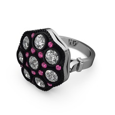 Glory Elmas Yüzük - Swarovski ve rodolit garnet 14 ayar beyaz altın yüzük #1g12ot6