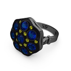 Glory Elmas Yüzük - Lab safir ve peridot 925 ayar siyah rodyum kaplama gümüş yüzük #1g3qwot