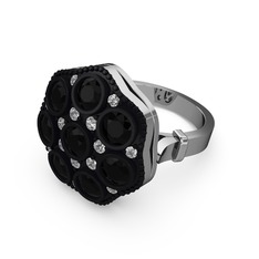 Siyah zirkon ve swarovski 8 ayar beyaz altın yüzük