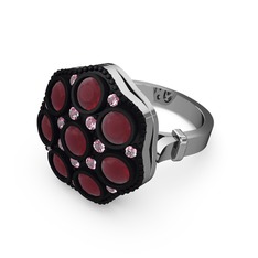 Glory Elmas Yüzük - Kök yakut ve pembe kuvars 8 ayar beyaz altın yüzük #1ildrcy