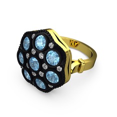 Akuamarin ve swarovski 925 ayar altın kaplama gümüş yüzük