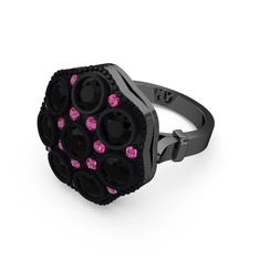 Glory Elmas Yüzük - Siyah zirkon ve rodolit garnet 925 ayar siyah rodyum kaplama gümüş yüzük #1kttvwa