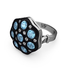 Glory Elmas Yüzük - Akuamarin ve swarovski 8 ayar beyaz altın yüzük #1ldozgn