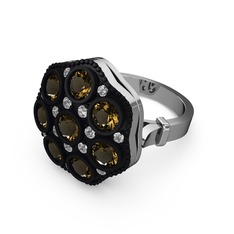 Glory Elmas Yüzük - Dumanlı kuvars ve beyaz zirkon 925 ayar gümüş yüzük #1lk14cg