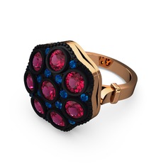 Rodolit garnet ve lab safir 8 ayar rose altın yüzük