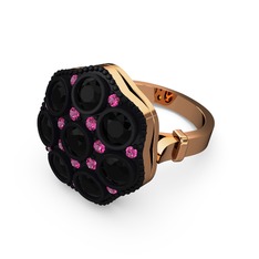 Siyah zirkon ve rodolit garnet 18 ayar rose altın yüzük