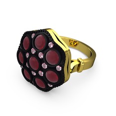 Kök yakut ve pembe kuvars 18 ayar altın yüzük