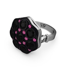 Glory Elmas Yüzük - Siyah zirkon ve rodolit garnet 14 ayar beyaz altın yüzük #1n5clw6