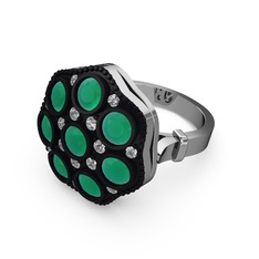 Glory Elmas Yüzük - Kök zümrüt ve beyaz zirkon 18 ayar beyaz altın yüzük #1o0z7cu