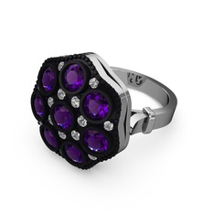 Glory Elmas Yüzük - Ametist ve elmas 8 ayar beyaz altın yüzük (0.3 karat) #1o2ekuy