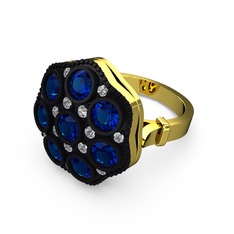 Lab safir ve swarovski 18 ayar altın yüzük