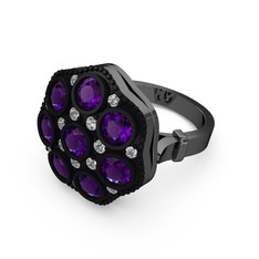 Glory Elmas Yüzük - Ametist ve pırlanta 925 ayar siyah rodyum kaplama gümüş yüzük (0.3 karat) #1ou5l8s