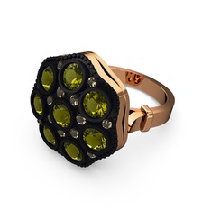 Peridot ve dumanlı kuvars 8 ayar rose altın yüzük
