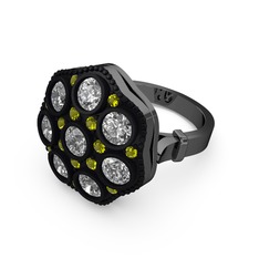 Glory Elmas Yüzük - Swarovski ve peridot 925 ayar siyah rodyum kaplama gümüş yüzük #1pmhmst