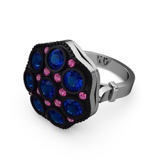 Glory Elmas Yüzük - Lab safir ve rodolit garnet 14 ayar beyaz altın yüzük #1pot7be