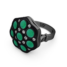 Glory Elmas Yüzük - Kök zümrüt ve elmas 925 ayar siyah rodyum kaplama gümüş yüzük (0.3 karat) #1qwsc5z