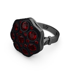 Glory Elmas Yüzük - Garnet 925 ayar siyah rodyum kaplama gümüş yüzük #1r5zqpz