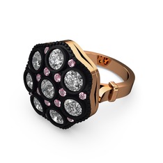 Beyaz zirkon ve pembe kuvars 18 ayar rose altın yüzük