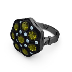 Glory Elmas Yüzük - Peridot ve akuamarin 925 ayar siyah rodyum kaplama gümüş yüzük #1w6p1o2