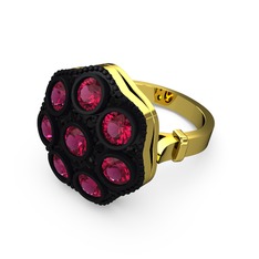 Rodolit garnet ve siyah zirkon 18 ayar altın yüzük