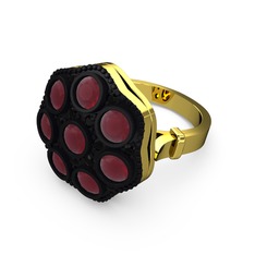 Glory Elmas Yüzük - Kök yakut ve siyah zirkon 18 ayar altın yüzük #1ym1kmg