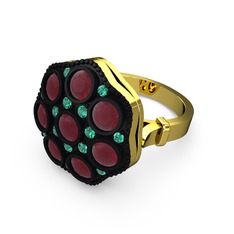 Glory Elmas Yüzük - Kök yakut ve yeşil kuvars 8 ayar altın yüzük #3kxus6