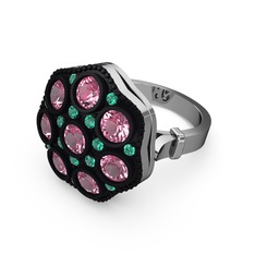 Pembe kuvars ve yeşil kuvars 925 ayar gümüş yüzük