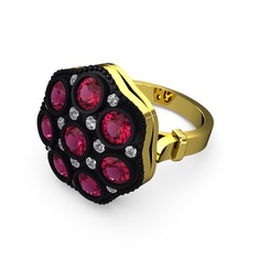 Rodolit garnet ve elmas 18 ayar altın yüzük (0.3 karat)