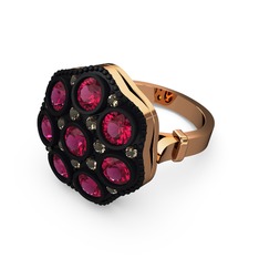 Rodolit garnet ve dumanlı kuvars 14 ayar rose altın yüzük
