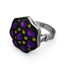 Glory Elmas Yüzük - Ametist ve peridot 925 ayar gümüş yüzük #5808mj