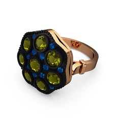 Glory Elmas Yüzük - Peridot ve lab safir 14 ayar rose altın yüzük #8gxdlj