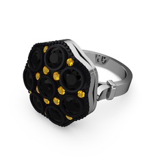 Glory Elmas Yüzük - Siyah zirkon ve sitrin 925 ayar gümüş yüzük #9cphs3