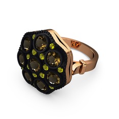 Glory Elmas Yüzük - Dumanlı kuvars ve peridot 8 ayar rose altın yüzük #9cy6st