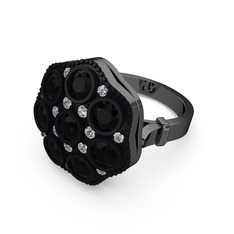 Glory Elmas Yüzük - Siyah zirkon ve swarovski 925 ayar siyah rodyum kaplama gümüş yüzük #adx9bp