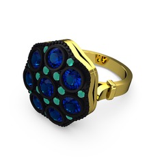 Lab safir ve kök zümrüt 18 ayar altın yüzük