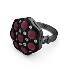 Kök yakut ve swarovski 925 ayar siyah rodyum kaplama gümüş yüzük