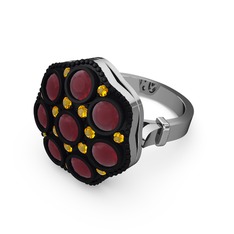 Kök yakut ve sitrin 925 ayar gümüş yüzük