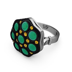 Glory Elmas Yüzük - Kök zümrüt ve sitrin 18 ayar beyaz altın yüzük #fbkf6o