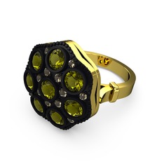 Peridot ve dumanlı kuvars 8 ayar altın yüzük