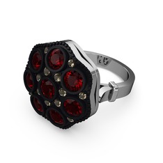 Garnet ve dumanlı kuvars 925 ayar gümüş yüzük